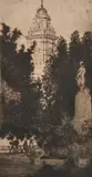 John Shirlow, Statue in Gardens at Town Hall with Clock, 1928, etching