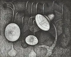 John Brack, Sunlamps, 1966, etching 7/25