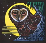 Leslie van der Sluys, Australian Sooty Owl, 2003, linocut 49/90