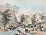 George French Angas, Gold Washing: Summer Hill Creek Below Lewis Ponds, coloured lithograph