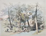 George French Angas, Gold Washing: Fitzroy Bar, Ophir Diggins, coloured lithograph