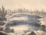 George French Angas, The Devil's Punch Bowl, near Mount Schanck, coloured lithograph