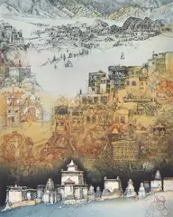 Jörg Schmeisser, Mountain Village, 1985, etching 105/200