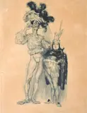 Norman Lindsay, Captain Gondimar Funkle and Radolphus Jiblet, 1927, drypoint etching 5/30