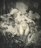 Unmasked by Norman Lindsay, 1937, etching, engraving and stipple 11/40, sold Nov 2013