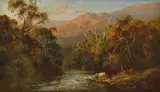 Charles Rolando, Cattle by the Stream, Early Evening, oil on canvas