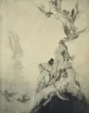 Unknown Seas by Norman Lindsay, 1922, etching, engraving and stipple 11/55, sold Dec 2013