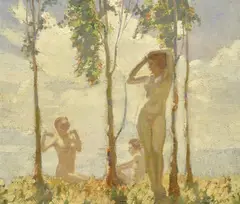 Fred Leist, Bathers, oil on board