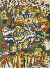 John Olsen, Georges Mora, oil on paper