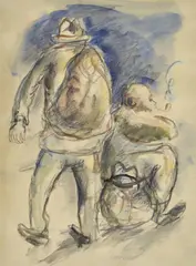 Yosl Bergner, Victoria Market, 1938, pencil and watercolour on paper