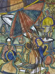 Poolside - Working Sketch by Weaver Hawkins, circa 1960, watercolour and gouache, sold Sep 2013