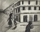 Sarah Sands Hotel by Charles Blackman, 1955, charcoal on paper, sold Sep 2013