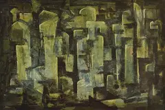 Grahame King, Archaic Forms, oil on board
