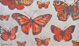 David Bromley, Butterflies in Red, acrylic and silver leaf on canvas