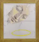 Annette Bezor, Halo Hole 1, 1989, oil on mattress ticking in hand-painted frame