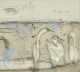 John Olsen, Cormorants, 2005, etching with oil pastel 7/23