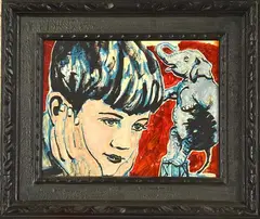 Boy and elephant by David Bromley, acrylic on board, sold Jul 2013