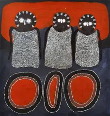 Jack Dale Mengenen, Wandjinas and Jalala (Marking Stones), acrylic and natural earth pigments on canvas