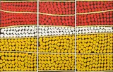 Dr.George Tjapaltjarri, Tingari Cycle at Njami, 2003, acrylic on linen (triptych)