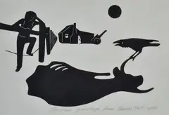 Christmas Greetings From Thake's Flat by Eric Anchor Thake, 1961, linocut, sold Aug 2013