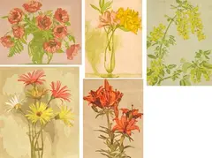 Ernst Rötteken, A group of five linocuts of still lifes, print (other)