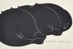 Hippobottomi by Eric Anchor Thake, 1974, linocut, sold May 2013