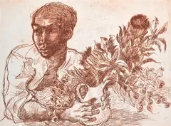 Donald Friend, Boy with Banksias II, etching 6/20