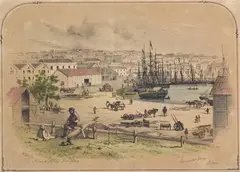 Circular Quay, Sydney by S.T. Gill, 1856, tinted lithograph, sold May 2013