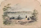 S.T. Gill, Government House and Fort Macquarie from Outer Domain, 1856, tinted lithograph