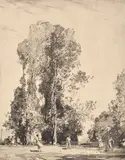 Leonard R. Squirrell, The Tennis Court, 1921, drypoint