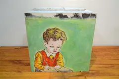 David Bromley, A painted cube depicting various scenes including children at play, acrylic on canvas laid on board