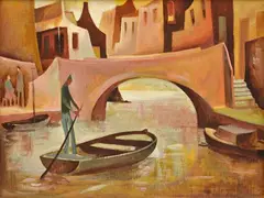 River Bridge by Bill Coleman, oil on canvas on board, sold Jun 2013