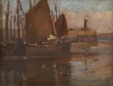 George Bell, Harbour Scene, oil on panel