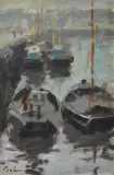 Wilfred Hayward Veal, Fishing Boats, Dieppe, oil on canvas
