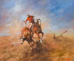Hugh Sawrey, The Throw, Channel Country, QLD, oil on canvas board