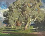 William Dargie, Figures in a Landscape, oil on canvas