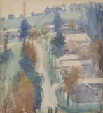 Jessie Traill, The Track with Poplars and Houses