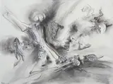 James Gleeson, Study for Primavera, 1989, charcoal and collage on paper