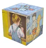 A painted cube depicting various scenes including children at play by David Bromley, acrylic on canvas laid on board, sold Jun 2013