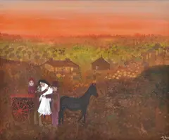 Joy Peck, The Rescuers Take Eva to Gibson's Homestead, 1989, oil on linen