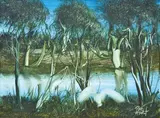 Ibis by Pro Hart, oil on board, sold Mar 2013
