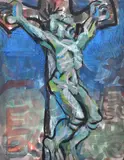 Donald Friend, Calvaire, Brittany (Crucifixion Sculpture), mixed media on paper