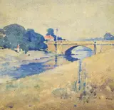 J J Hilder, Lansdowne Bridge, watercolour on card