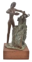 Syd Barron, Woman and cat, bronze