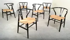 Hans J. Wegner, A SET OF SIX CH24 WISHBONE CHAIRS, ebonised wood, papercord