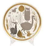 Bernard Hesling, Cat Among the Birds, enamel on metal plate