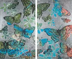 David Bromley, Butterflies, acrylic and silver leaf on canvas (diptych)