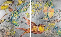 David Bromley, Autumn, acrylic and silver leaf on canvas (diptych)