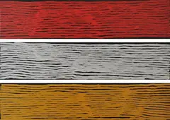 Tingari Cycle by George Tjapaltjarri, acrylic on canvas (triptych), sold Nov 2012