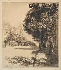 Victor Cobb, Sunday Morning Collins Street Jan 29,, 1928, etching 16/85